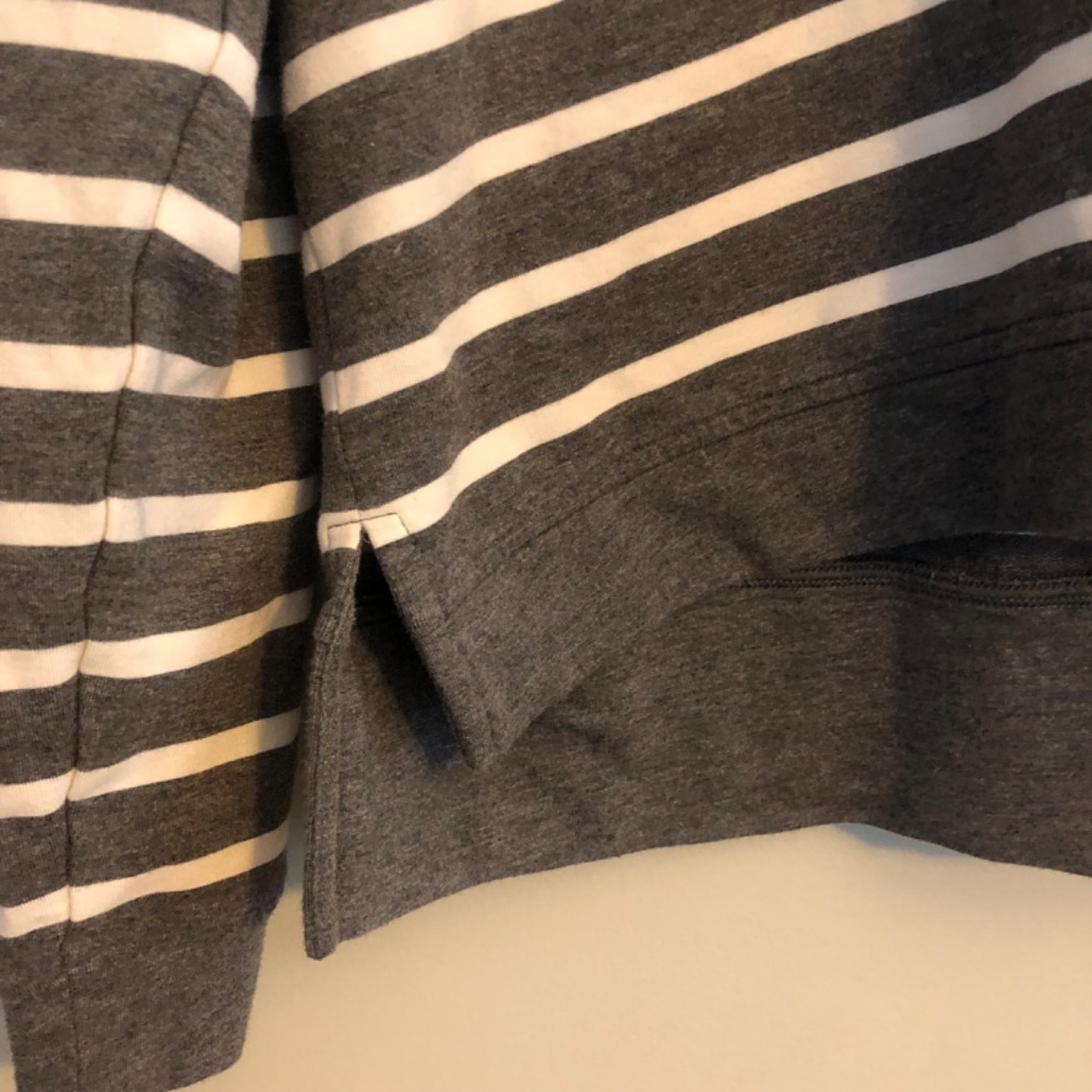 CAbi Windward Hoodie Top Striped Lace Up in Gray White 5324 - Picture 5 of 9